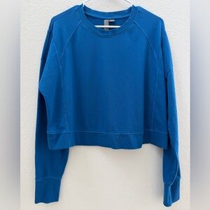Sweaty Betty After Class Cotton Blend Crop Sweatshirt, Thumbholes, Size 14, Blue